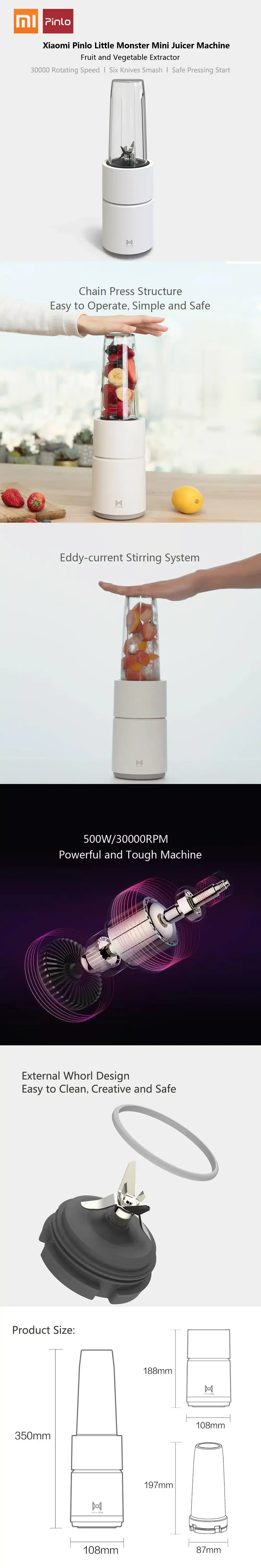 Xiaomi Pinlo L350W1B-01 Portable Mini Electric Blender & Fruit Juicer